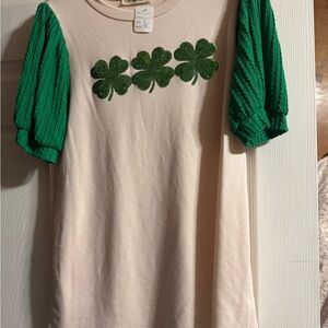 Ladies boutique Green and White Shamrock Shirt